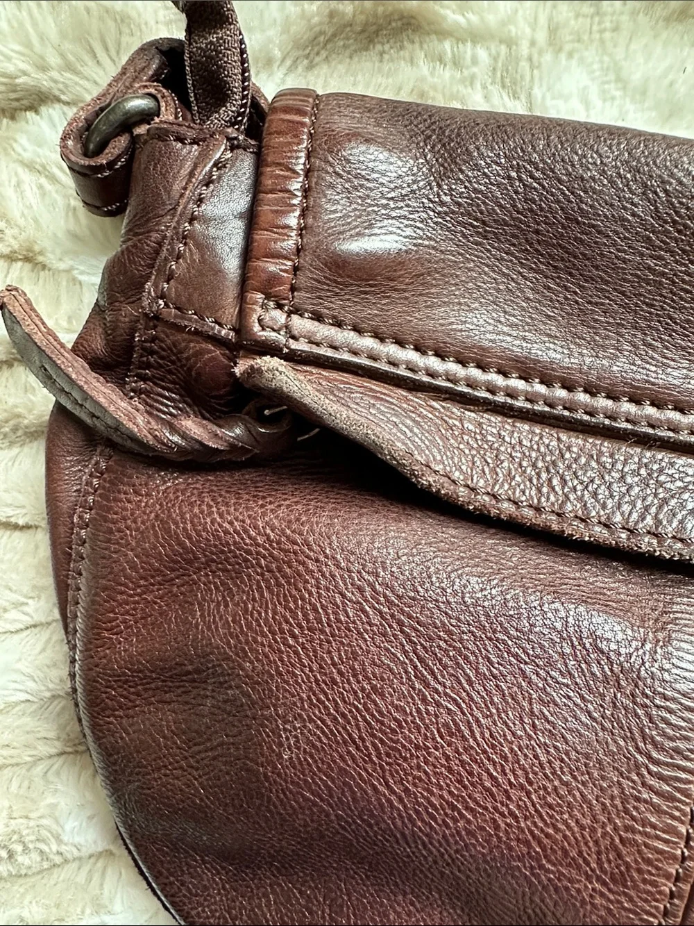 Brown Leather Crossbody Bag with Studded Mandala Detail
